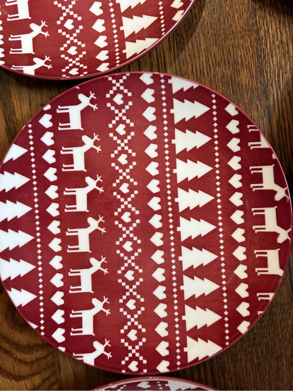 Red Reindeer & Tree Holiday Salad Plate - Brand Unknown